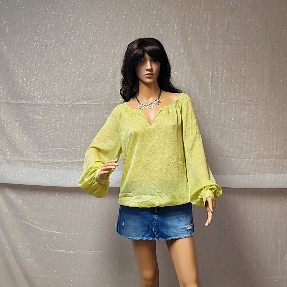 Ann Taylor LOFT Yellow and Black Speckled Blouse Sz Small